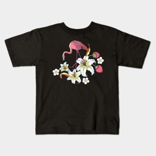 Beautiful Tropical Flamingo  Floral Kids T-Shirt